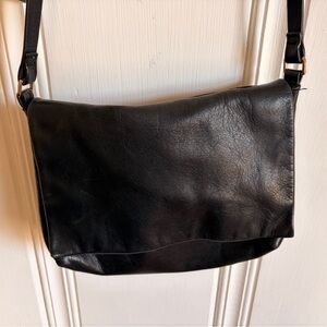 Black Leather Messenger Bag - women’s